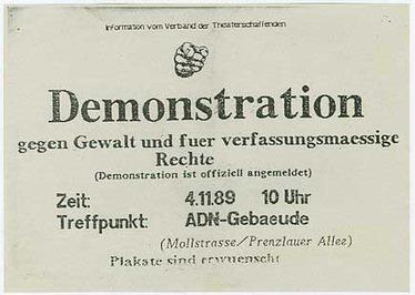 Invito alla dimostrazione del 4 novembre 1989